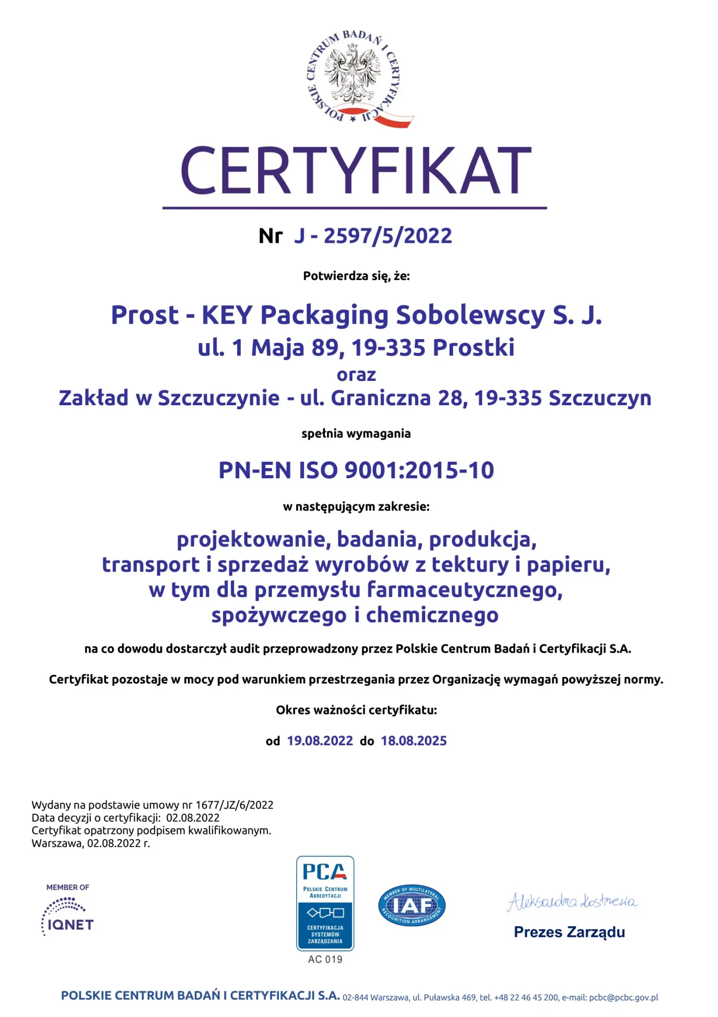 Certyfikat ISO 9001
